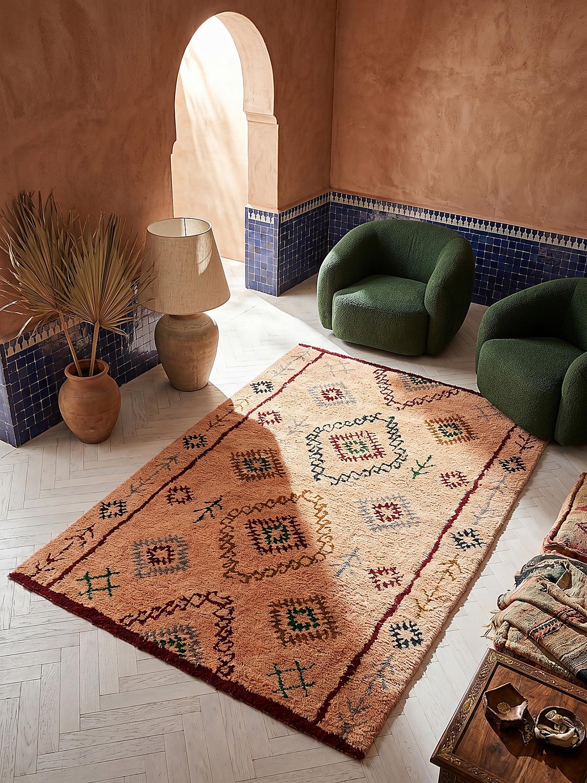 WOLLTEPPICH BRUE, mit Rautenmuster, Pfirsich, 200 x 290 cm - Orange, Textil (200/290cm) - KADIMA DESIGN