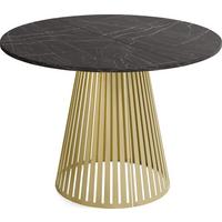 ESSTISCH Naro rund ausziehbar mit Goldenem Lamellen-Metallgestell, Marmor Schwarz 100-180/100/76 cm - Anthrazit/Goldfarben, Holzwerkstoff/Metall (100/176/76cm) - WFL GROUP
