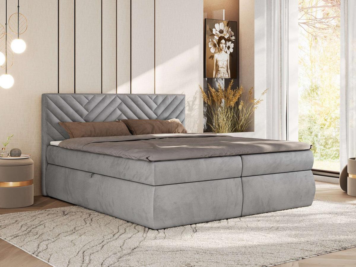 BOXBETT AVERTA 180/200 - Hellgrau Velvet - H3 - Hellgrau, Textil (180/200cm) - MKS
