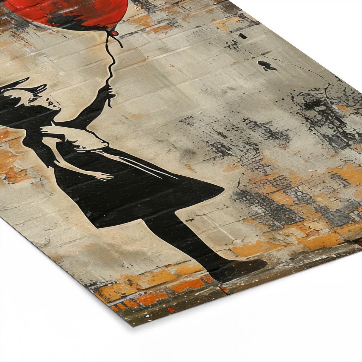 POSTER MIT RAHMENGERAHMTES BILD Graffiti - Banksy - Mädchen - Straßenkunst Posterleiste 60x80 cm - Sandfarben, Papier (60/80cm) - MuchoWow