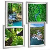 BILDER SET 4er Set - 50x50 cm & 40x60 cm Silberner Rahmen - Wasserfälle grüner Wald Wasser - Silberfarben, Kunststoff (50/50cm) - TULUP