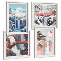 BILDER SET 4er Set - 50x50 cm & 40x60 cm Weißer Rahmen - Wasserfälle, Berge, Brücken, Bäume - Weiß, Kunststoff (50/50cm) - TULUP