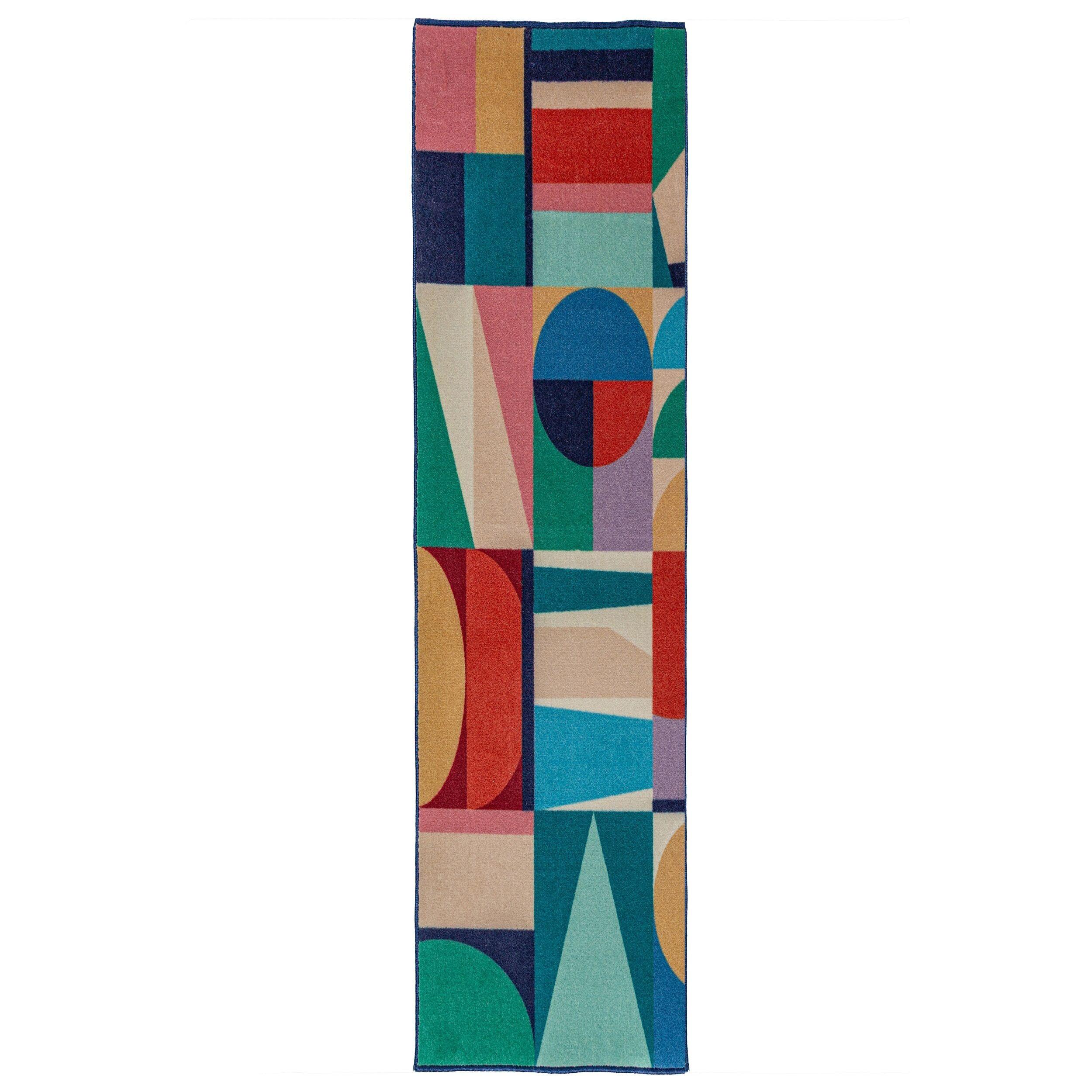 TEPPICH aus Wolle DAHLIA in Bunt, geometrisch, Florhöhe 8 mm, 80 x 300 cm - Multicolor, Textil (300/80cm) - KADIMA DESIGN