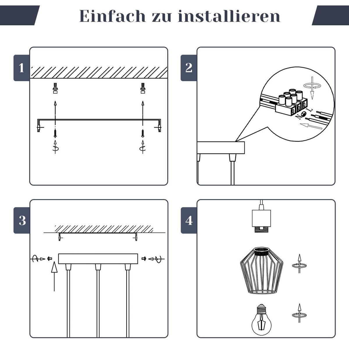 PENDELLEUCHTE Ziel 3-flammig 22/22/150 cm - Schwarz, Metall (22/22/150cm) - Nettlife