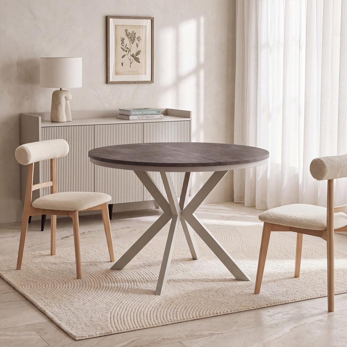 ESSTISCH Valio Neo rund oval ausziehbar verlängerbar mit Metallbeinen in Kaschmir Grau, Beton Dunkelgrau 100-140/100/76 cm - Kaschmir/Dunkelgrau, Holzwerkstoff/Metall (100/140/76cm) - WFL GROUP