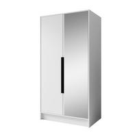 DREHTÜRENSCHRANK Laro mit Spiegel, Weiß mit mit schwarzen Griffen, 100 cm - Weiß, Holzwerkstoff (100/200/51cm) - Beautysofa