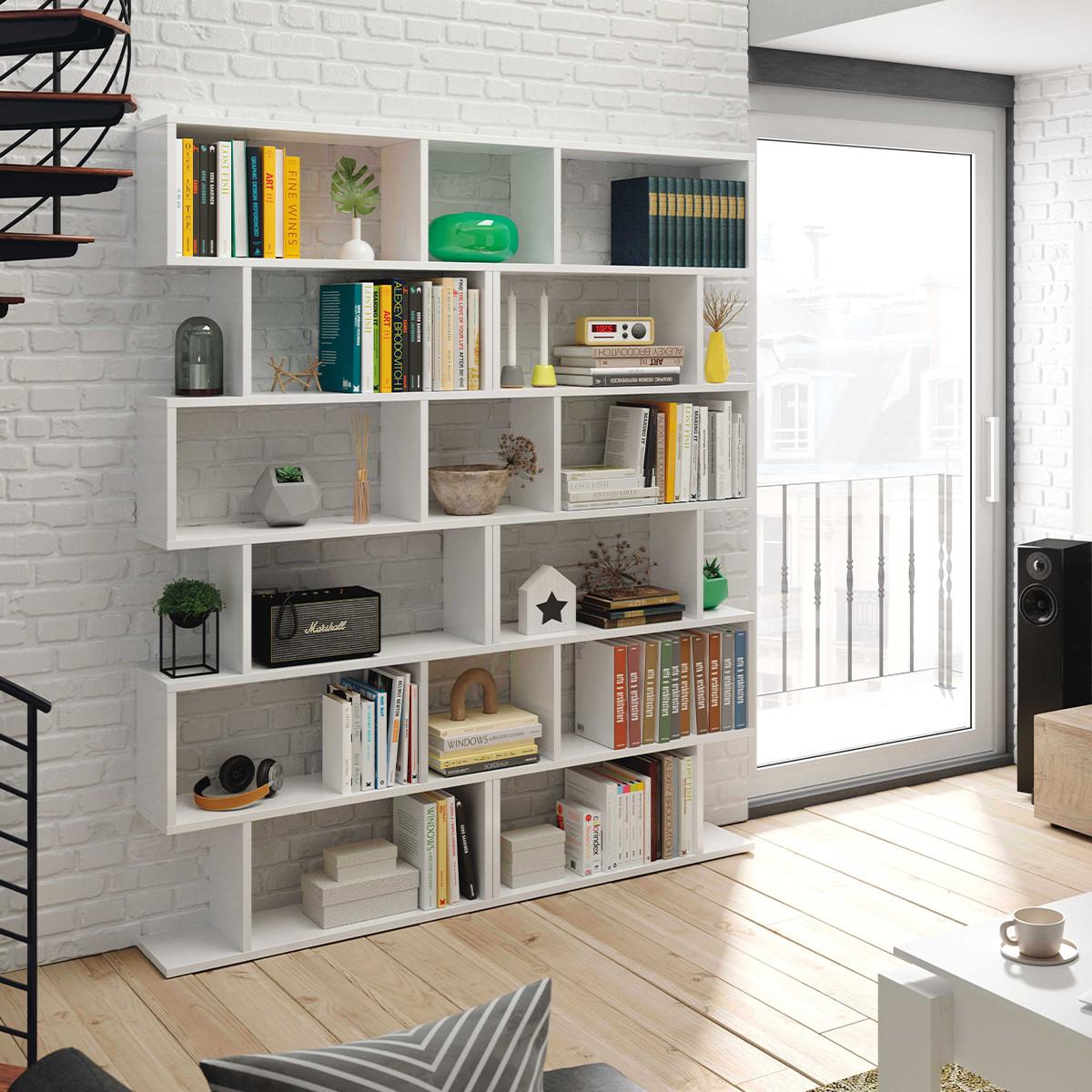 BÜCHERREGAL mit 6 Ebenen H192 cm - Athena - Weiß, Holzwerkstoff (24/192/8cm) - Calicosy