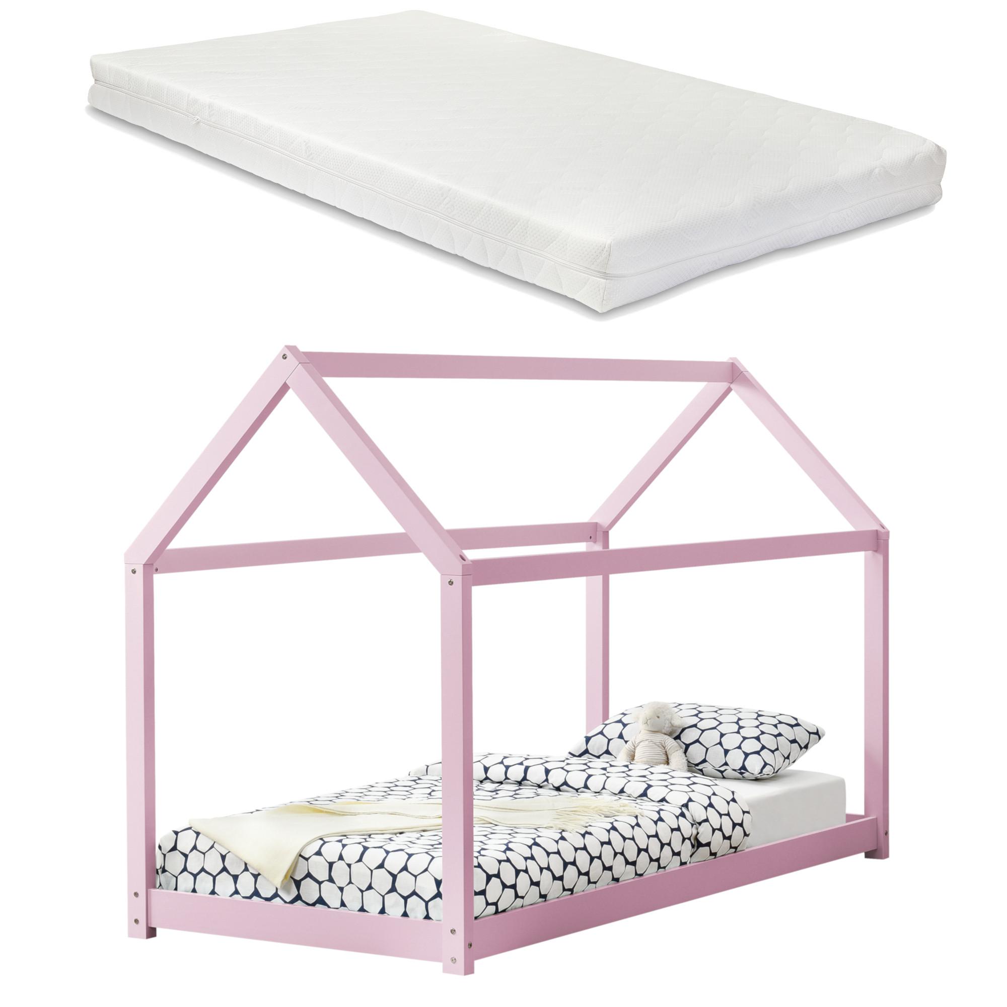 HAUSBETT Netstal mit Matratze - Rosa, Holz/Textil (90/200cm) - [en.casa]
