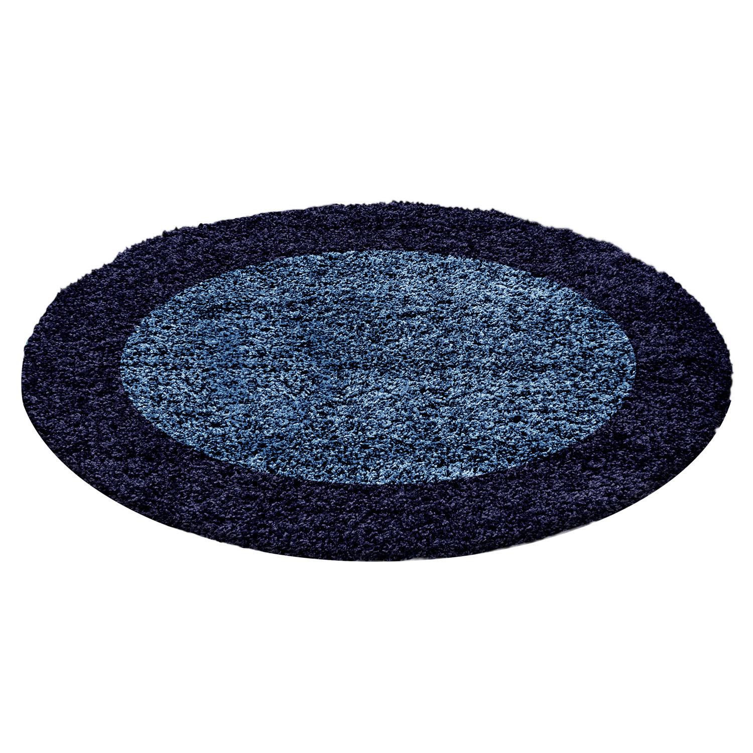HOCHFLORTEPPICH RHEIN, mit Bordüre, Marineblau, Ø 160 cm - Blau, Textil (160/160cm) - KADIMA DESIGN