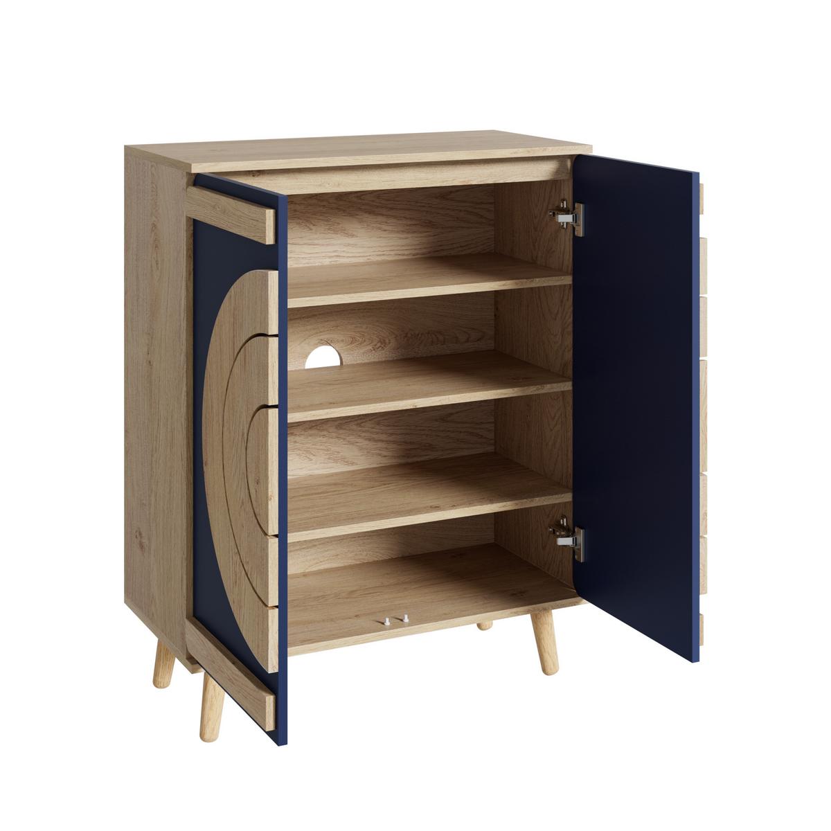 SCHUHSCHRANK blau holz geometrisch stauraum - Naturfarben, Holzwerkstoff (76/98.5/37cm) - Urban Meuble