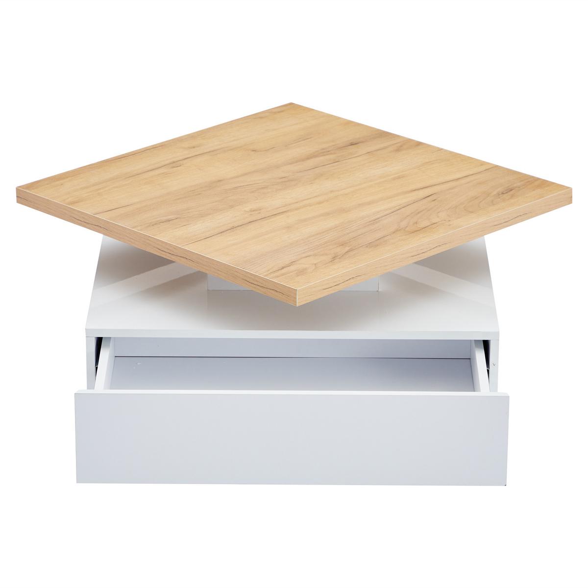 COUCHTISCH 360° Drehbar Weiß Hochglanz & Nussbaum Quadratisch 1 Schublade - Naturfarben, Holzwerkstoff (70/70/36cm) - Urban Meuble