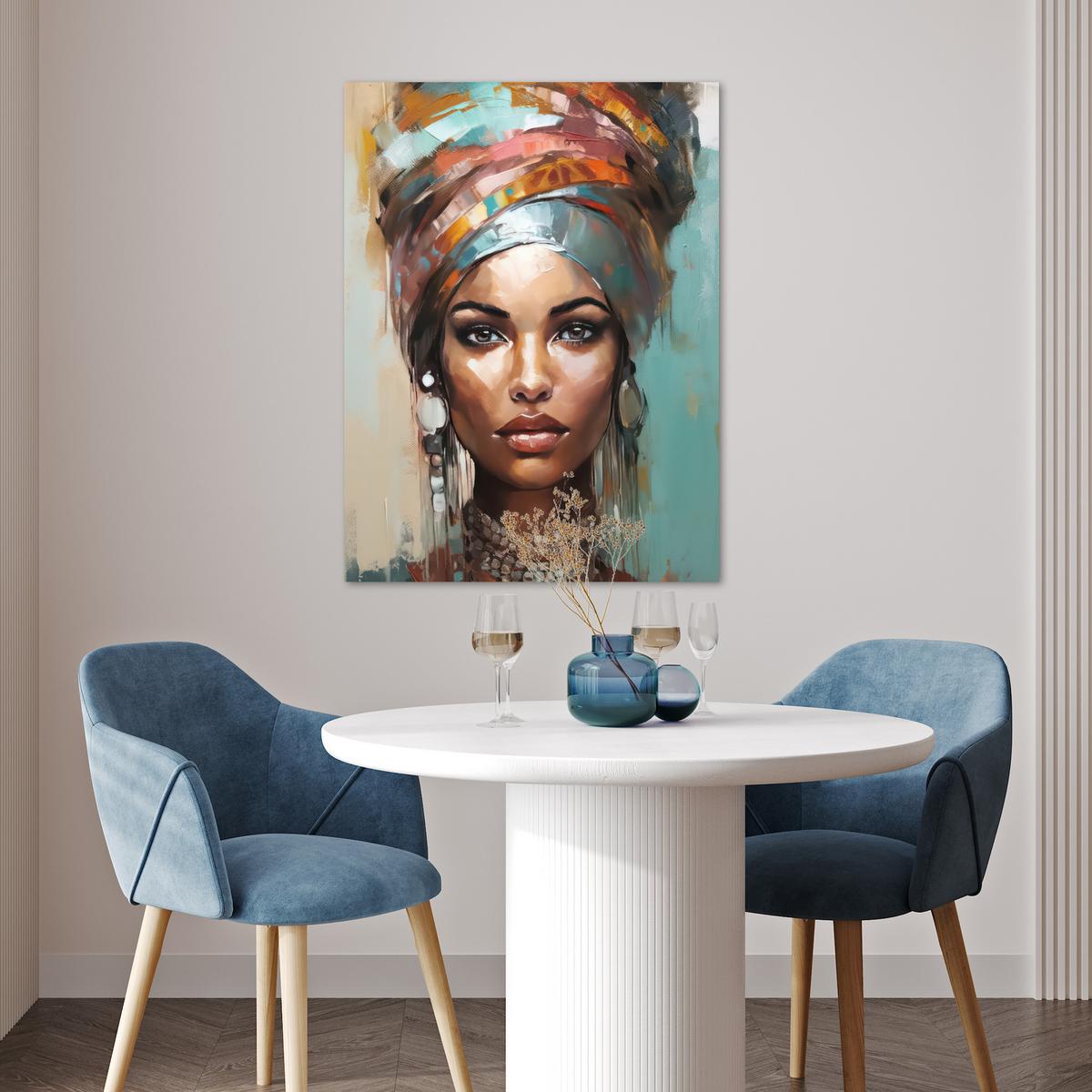 POSTER Frau - Kunst - Schmuck - Porträt Deko Wohnzimmer 60x80 cm - Blaugrau, Papier (60/80/0.1cm) - MuchoWow