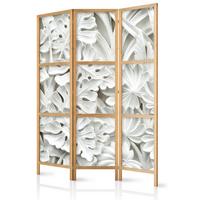 PARAVENT Japanischer 3-tlg 135x172 cm Wei e Bl tter 3D - Weiß, Holz/Textil (135/172/3cm) - Muralo