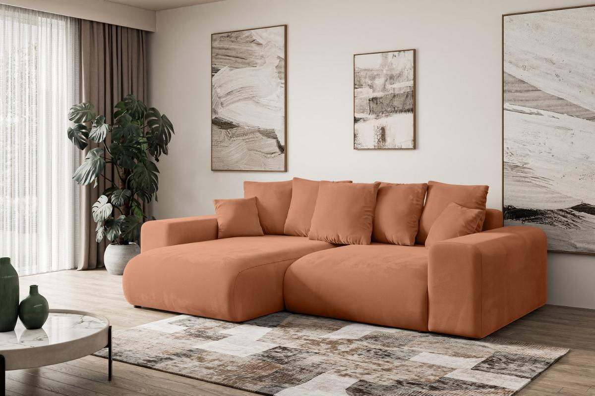 ECKSOFA Ottomane links ESKAR-L 266x176x72 Koralle Velours - Koralle/Schwarz, Holzwerkstoff/Kunststoff (266/176cm) - ALTDECOR