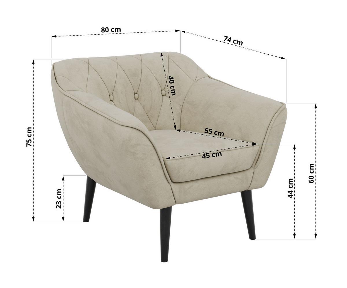 SESSEL PIRS - Beige Velvet - Schwarze Beine - Beige/Schwarz, Holzwerkstoff/Textil (80/75/74cm) - MKS