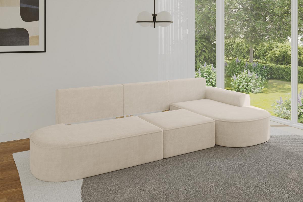 ECKSOFA mit Schlaffunktion Ottomane RECHTS MARI L2-S 368X167X85 Beige Velours - Sandfarben/Schwarz, Holzwerkstoff/Kunststoff (167/368cm) - ALTDECOR