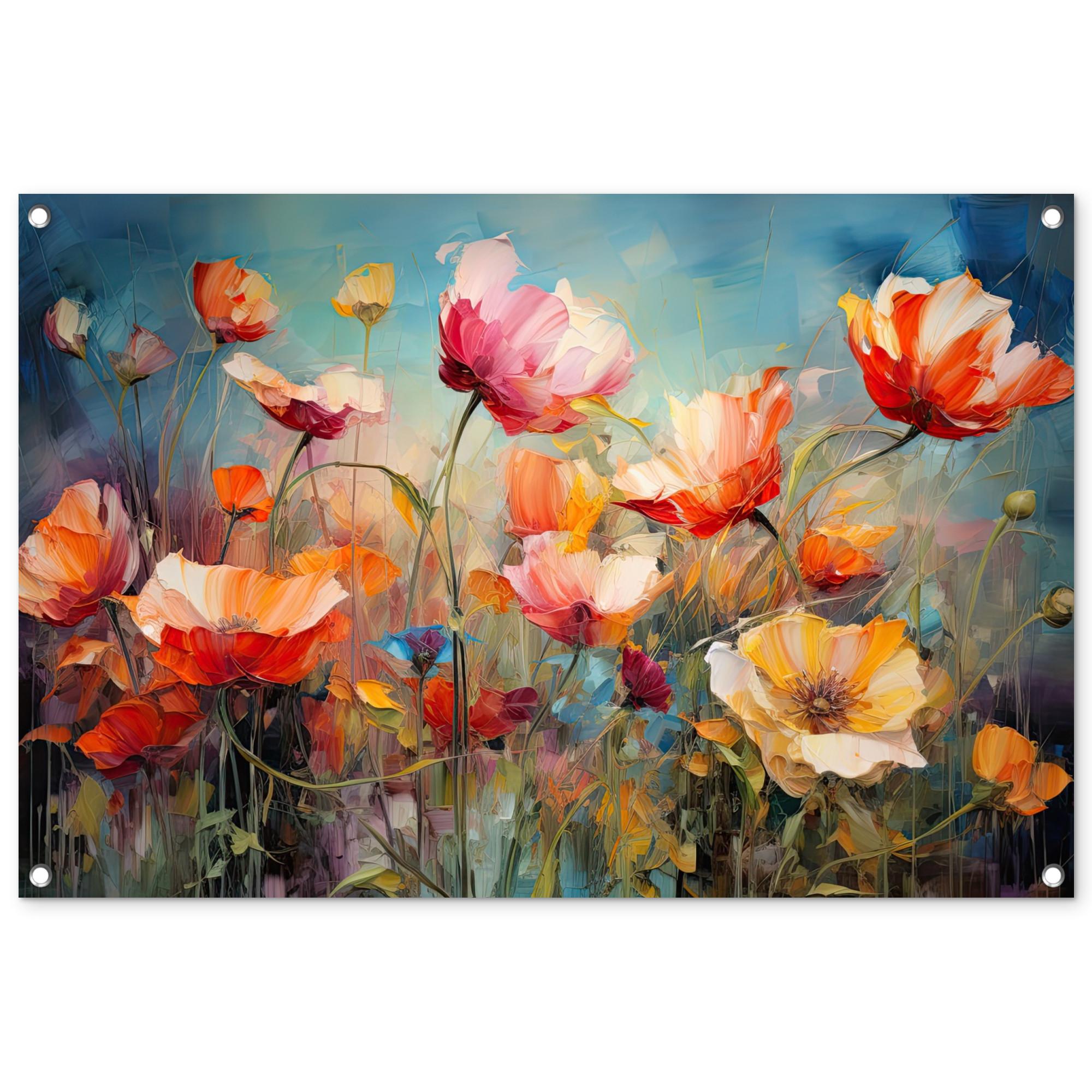 GARTENPOSTER Blumen - Aquarell - Kunst - Botanisch - Natur Gartendeko 90x60 cm - Orange, Kunststoff (90/60/0.2cm) - OnlyWow