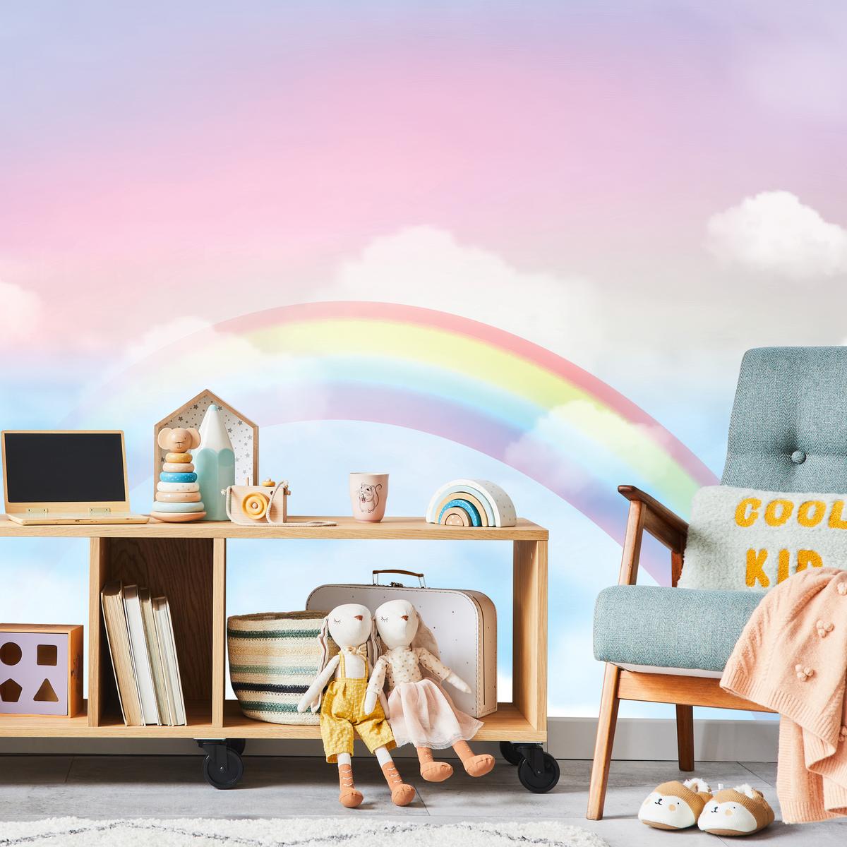 FOTOTAPETE für Schlafzimmer Regenbogen Rosa Himmel Wolken 150x105 - Blau/Gelb, Papier (150/105cm) - Muralo