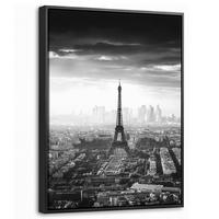 LEINWAND Bilder mit Rahmen - Paris - Skyline - Eiffelturm - Stadt - Wolken - 30x40 - Dunkelgrau, Textil (30/40cm) - MuchoWow