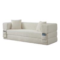 SCHLAFSOFA aus Cord in Weiß 2-lagiges Design & zum Doppelbett ausklappbar - Weiß, Textil (76/60/200cm) - Urban Meuble