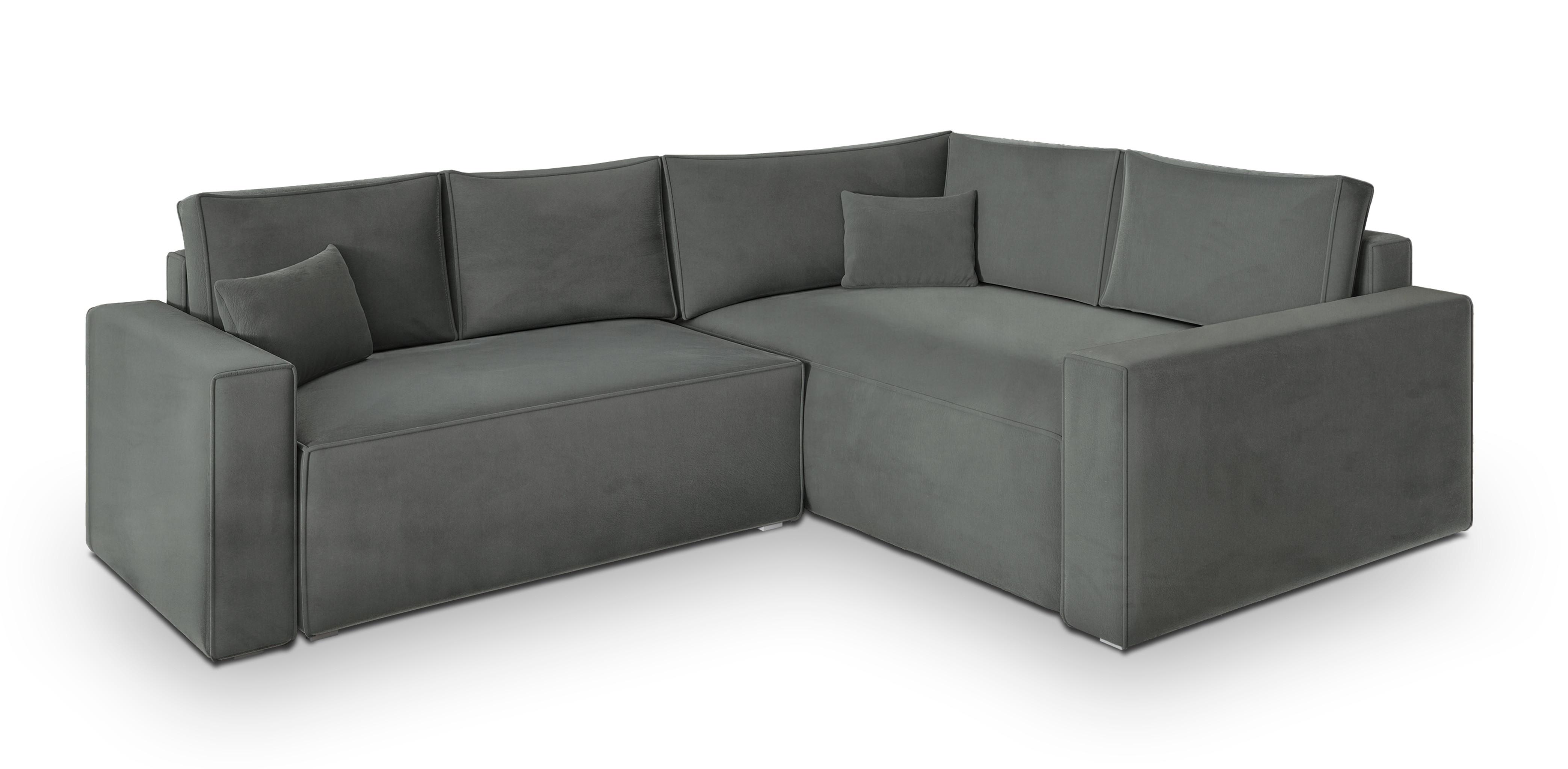 ECKSOFA ERONIS R-S Grau Velours-Stoff mit Schlaffunktion - Grau, Holz (265/194cm) - MASSENO