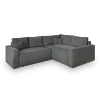 ECKSOFA ERONIS R-S Grau Velours-Stoff mit Schlaffunktion - Grau, Holz (265/194cm) - MASSENO