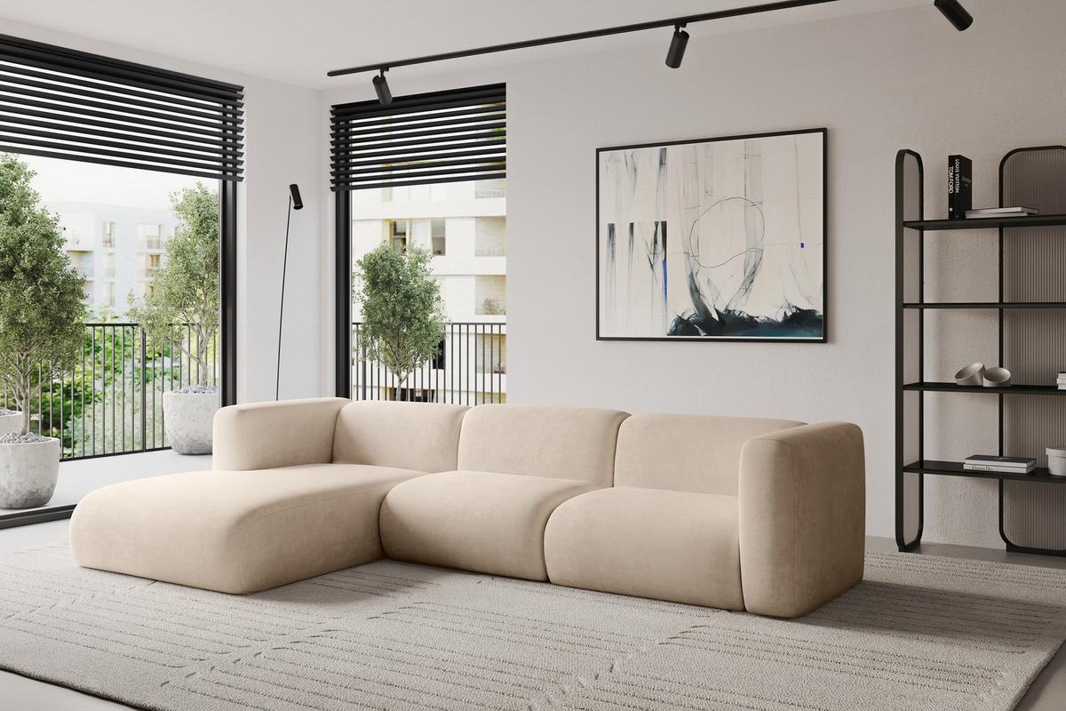 ECKSOFA Ottomane Links MIRA-L1 227x179x89 Beige Velours - Greige/Beige, Holzwerkstoff/Kunststoff (227/179cm) - ALTDECOR