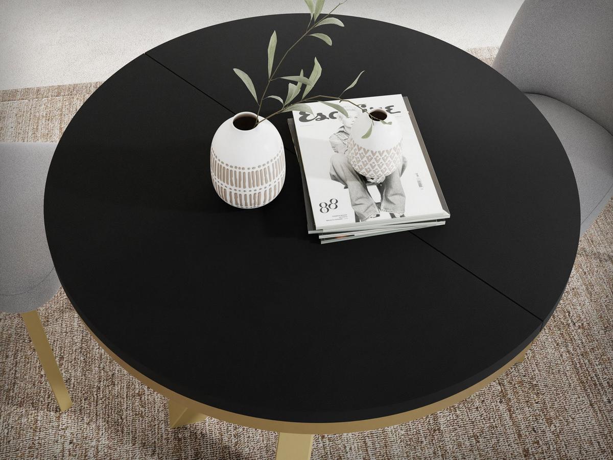 ESSTISCH Clara Gold runder ausziehbarer, Schwarz 120-200/120/76 cm - Goldfarben/Schwarz, Holzwerkstoff/Metall (120/196/76cm) - WFL GROUP