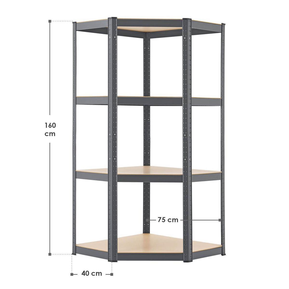 ECKREGAL Lagerregal Corner Easy grau 160x75x75 cm - Grau, Metall (75/160/75cm) - Juskys