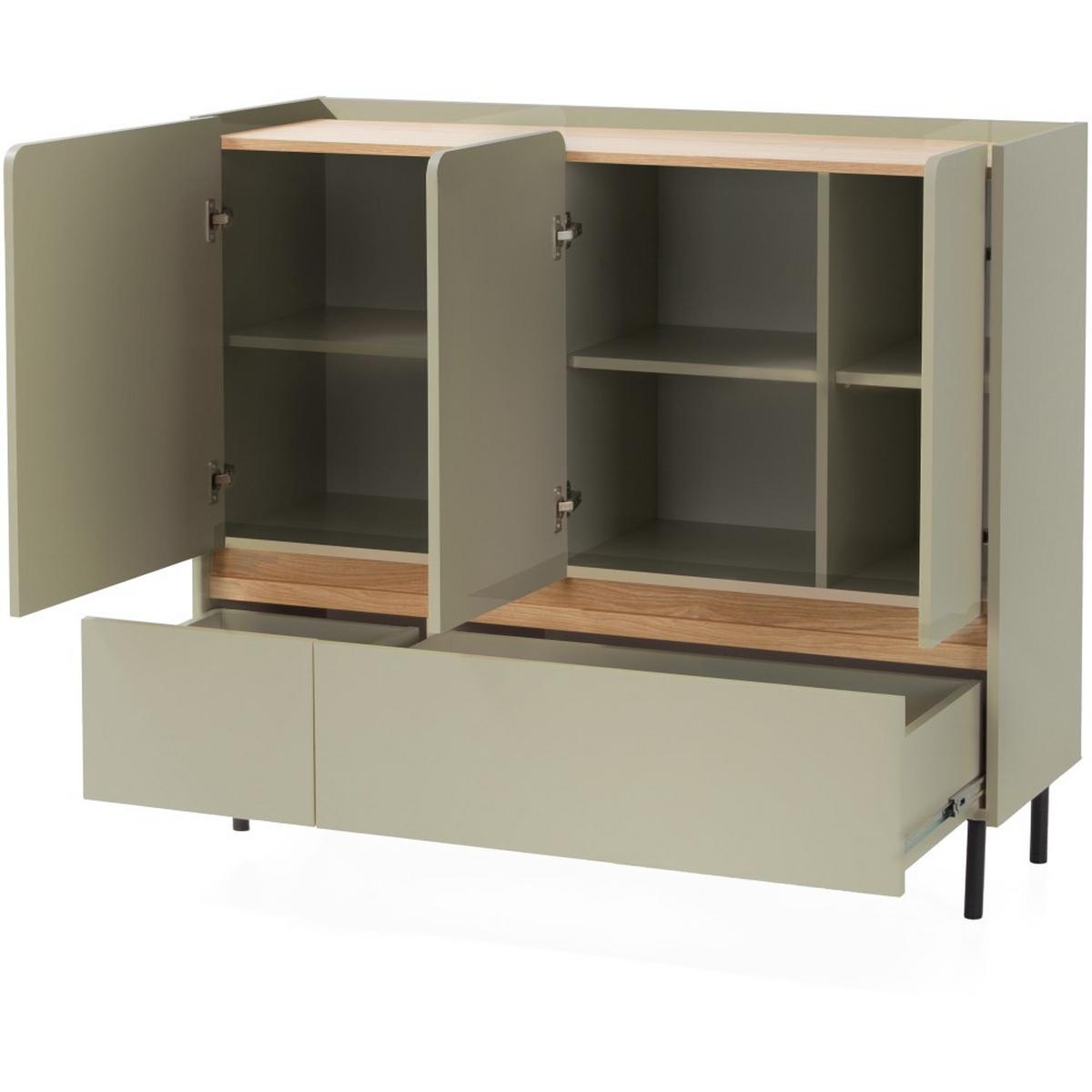 KOMMODE Lico mit 2 Schubalden und 3 Türen, Sandbeige - Beige/Schwarz, Holzwerkstoff (120/105/40cm) - Beautysofa