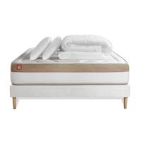 BETT Le Cosy Memory-Schaum 160 x 200 cm h3 - Kit Bettgestell Weiß - Mit Kissen und Bettdecke - Beige/Weiß, Karton/Holz (160/200cm) - Marmottes & Co