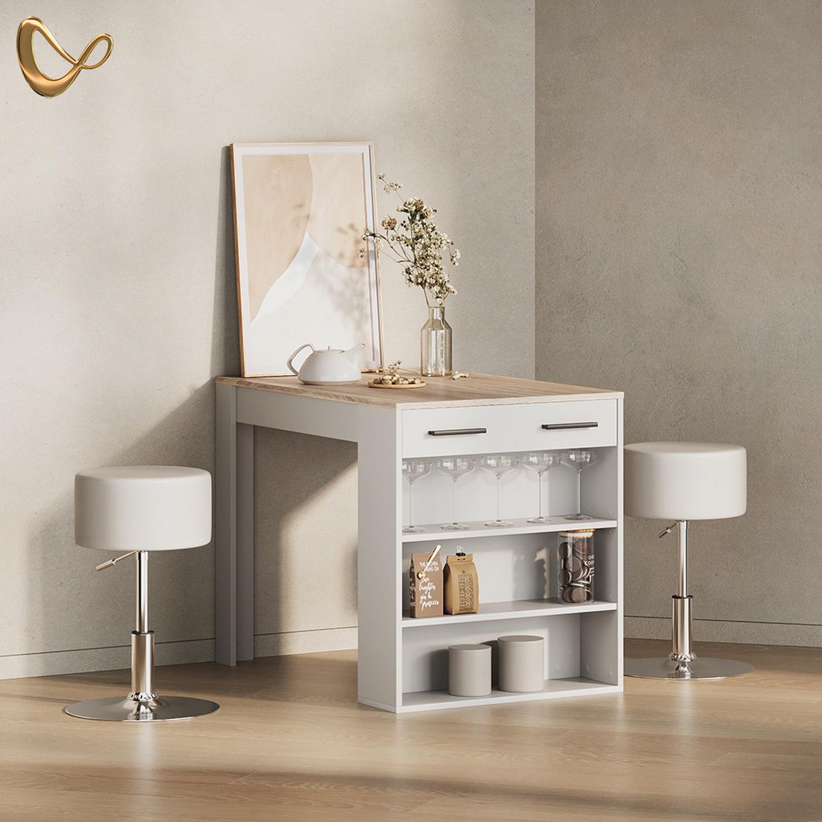 ESSTISCH Regusa Sonoma/Weiß 67 x 100 cm - Weiß/Sonoma Eiche, Holzwerkstoff (100/67/77.5cm) - Livinity®