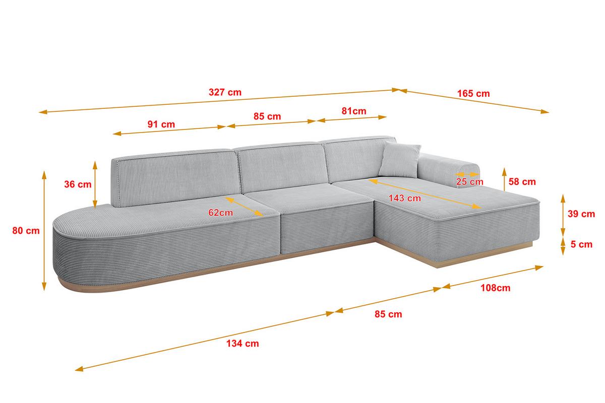 ECKSOFA Ottomane Rechts IREA-L2 - 327x165x80 cm Grau - Grau, Holzwerkstoff/Textil (327/165cm) - ALTDECOR