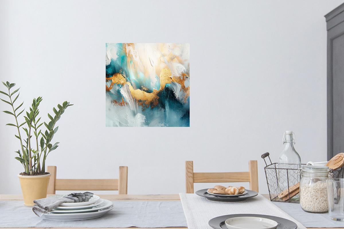 WANDTATTOO Abstrakt - Kunst - Gold - Blau Wanddeko 50x50 cm - Petrol, Kunststoff (50/50/0.1cm) - MuchoWow