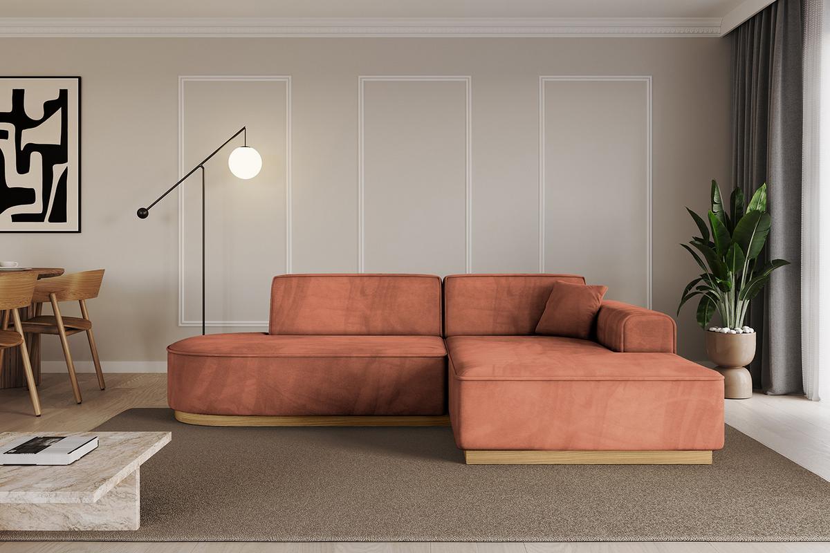 ECKSOFA Ottomane Rechts IREA-L1-v2 - 232x165x80 cm Apricot - Koralle, Holzwerkstoff/Textil (232/165cm) - ALTDECOR