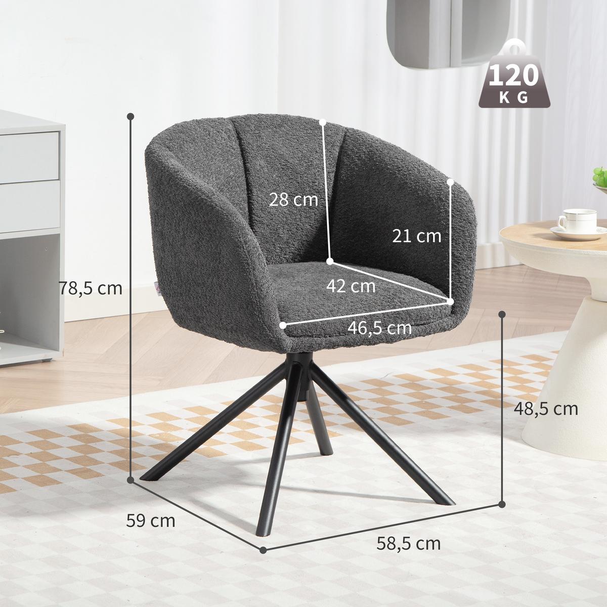 ARMLEHNENSTUHL Loungesessel mit Armlehne, 360° Drehfunktion, Leinenoptik, Dunkelgrau - Dunkelgrau, Textil (58.5/78.5/59cm) - HOMCOM