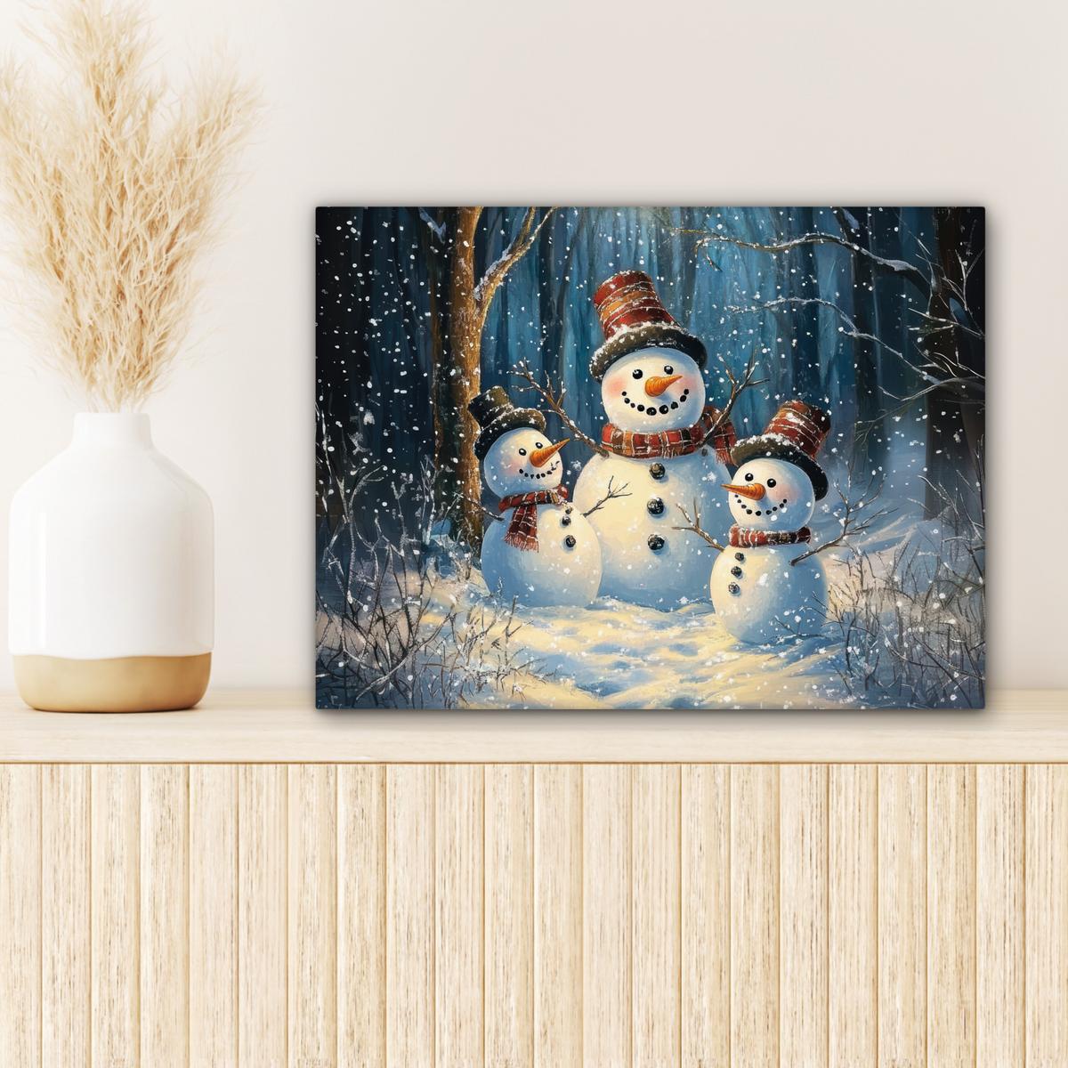 LEINWANDBILD Schneemann - Schnee - Winter - Wald Wandbild 40x30 cm - Hellblau, Textil (40/30cm) - MuchoWow