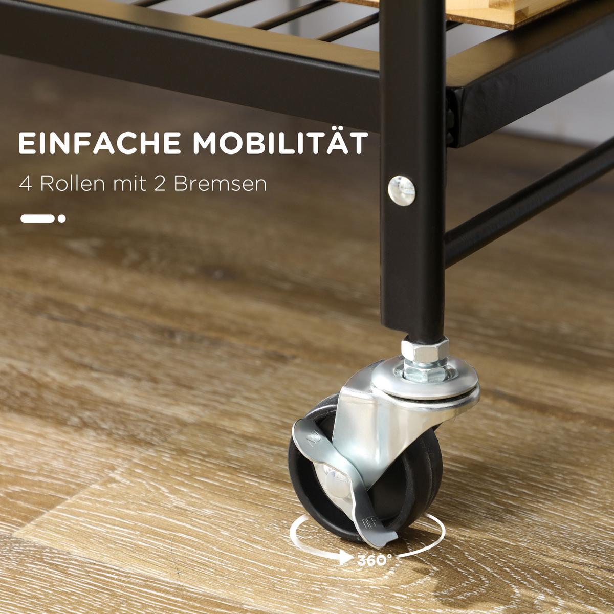 ROLLWAGEN, Klappbarer Küchenwagen, Servierwagen mit 3 Ebenen, Griff, Stahl - Multicolor, Holzwerkstoff (35/85/68cm) - HOMCOM