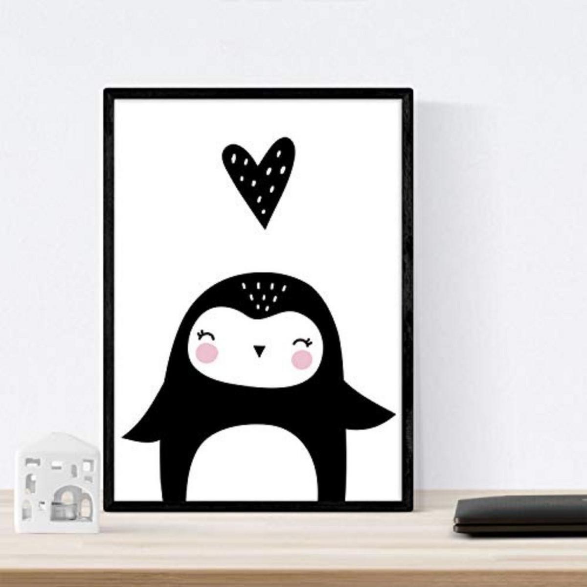 POSTER Set mit 4 „Pinguino, Fuchs und Bär umarmt“ Tiere A3 Schwarzer Rahmen - Schwarz, Papier (29.7/3cm) - Nacnic