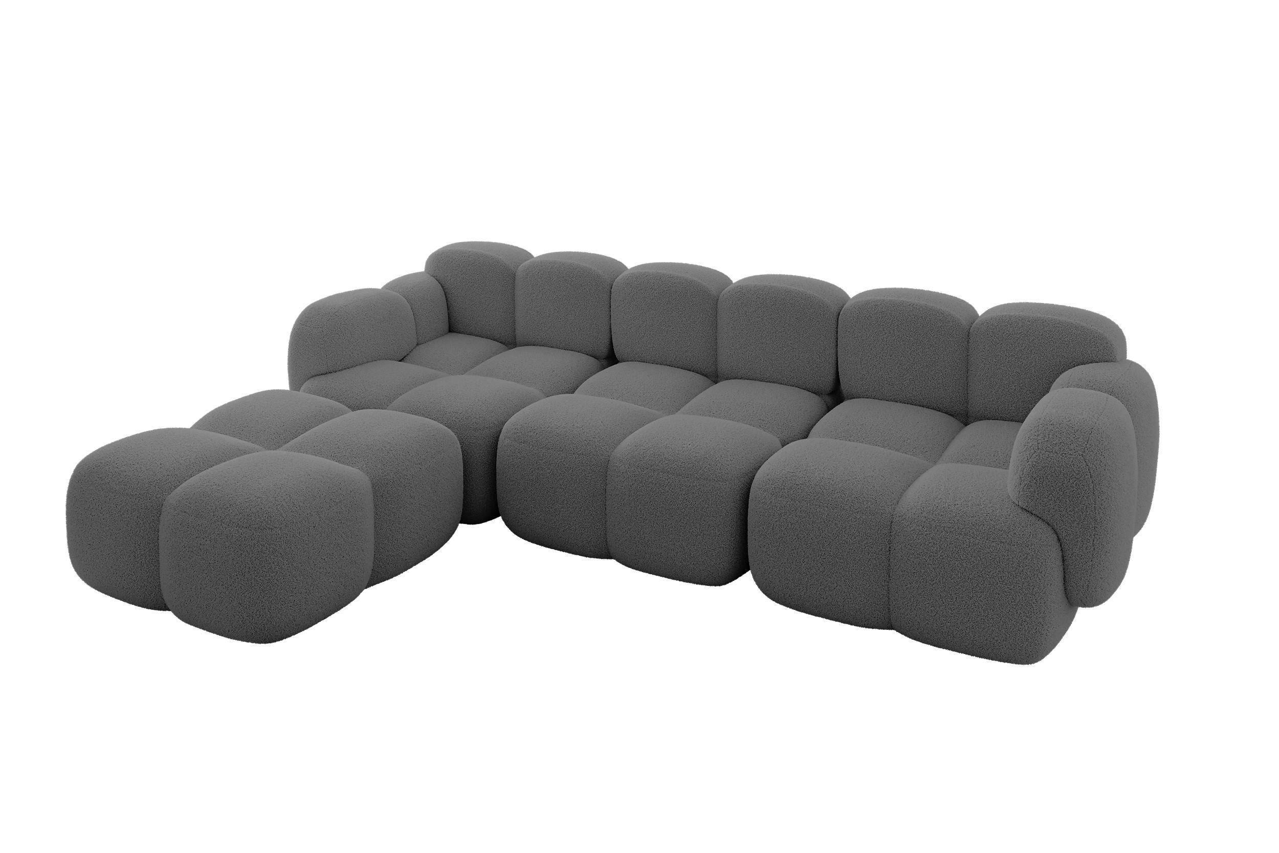 ECKSOFA modulares Sofa Links Miko-L2 302x205x75 Grau Bouclé - Chromfarben/Schwarz, Holzwerkstoff/Kunststoff (302/205cm) - ALTDECOR