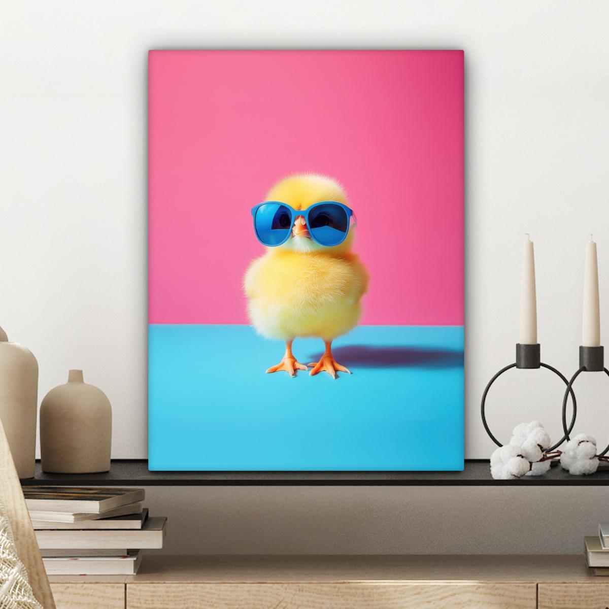 LEINWANDBILD Chick - Sonnenbrille - Blau Room Decor 30x40 cm - Pink/Gelb, Textil (30/40cm) - MuchoWow