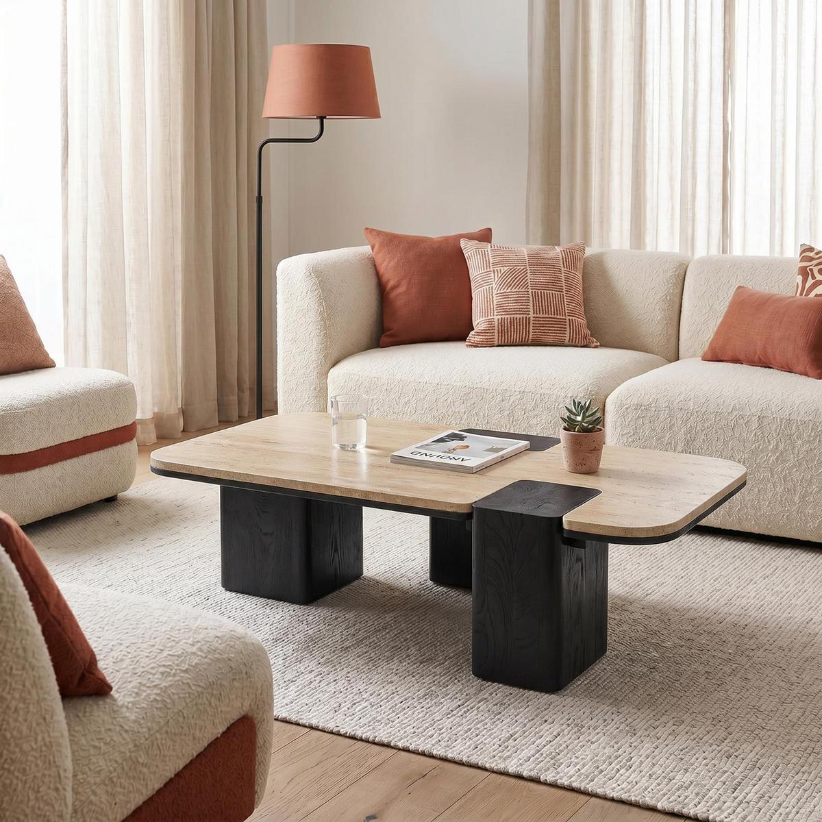 COUCHTISCH SURAT beige/schwarz - Beige/Schwarz, Holz/Naturmaterialen (60/100/27cm) - IDIMEX