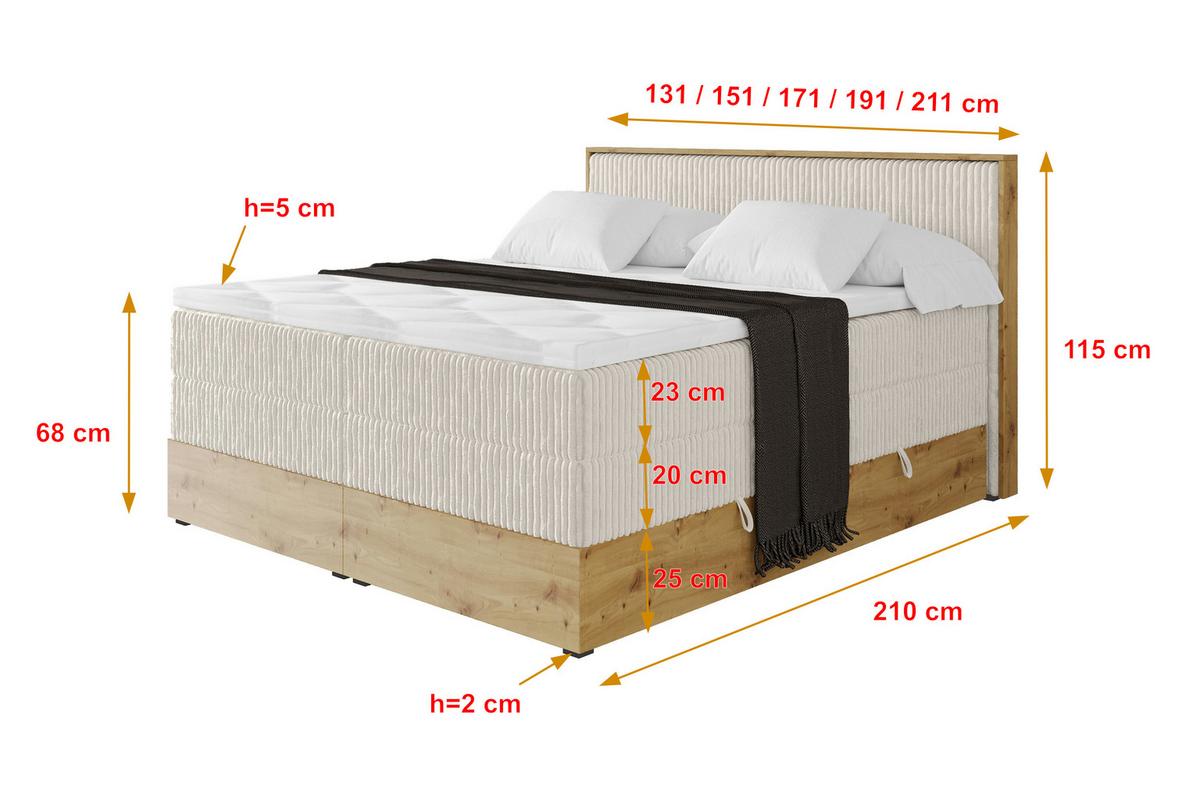 BOXSPRINGBETT LOLLI9 -KING 140x200 - H3/H4 Creme - Creme, Holzwerkstoff (140/200cm) - ALTDECOR