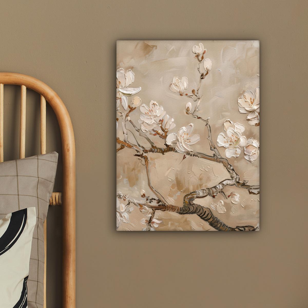 LEINWANDBILD Blumen - Modern - Beige - Weiß - Blüte Room Decor 30x40 cm - Beige, Textil (30/40cm) - MuchoWow
