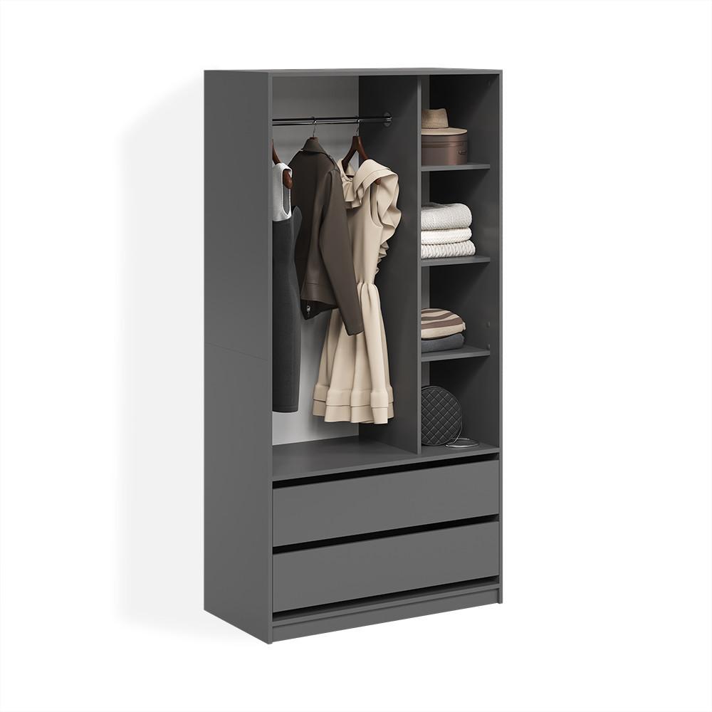 KLEIDERSCHRANK Trento Anthrazit mit 2 Schubladen - Anthrazit, Holzwerkstoff (100/200/50cm) - Livinity®