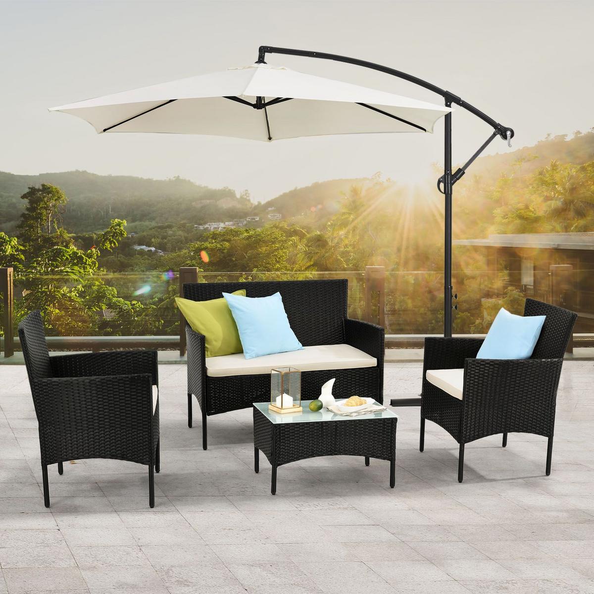 GARTENSET Fort Myers schwarz / cremeweiß inkl. Abdeckung - Creme/Schwarz, Kunststoff/Metall - Juskys