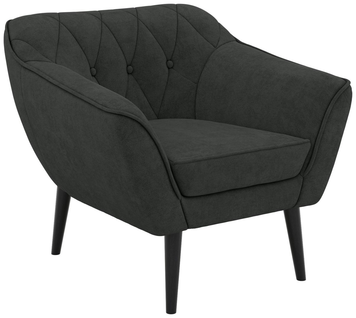 SESSEL PIRS - Dunkelgrau Strukture - Schwarze Beine - Dunkelgrau/Graphitfarben, Holzwerkstoff/Textil (80/75/74cm) - MKS