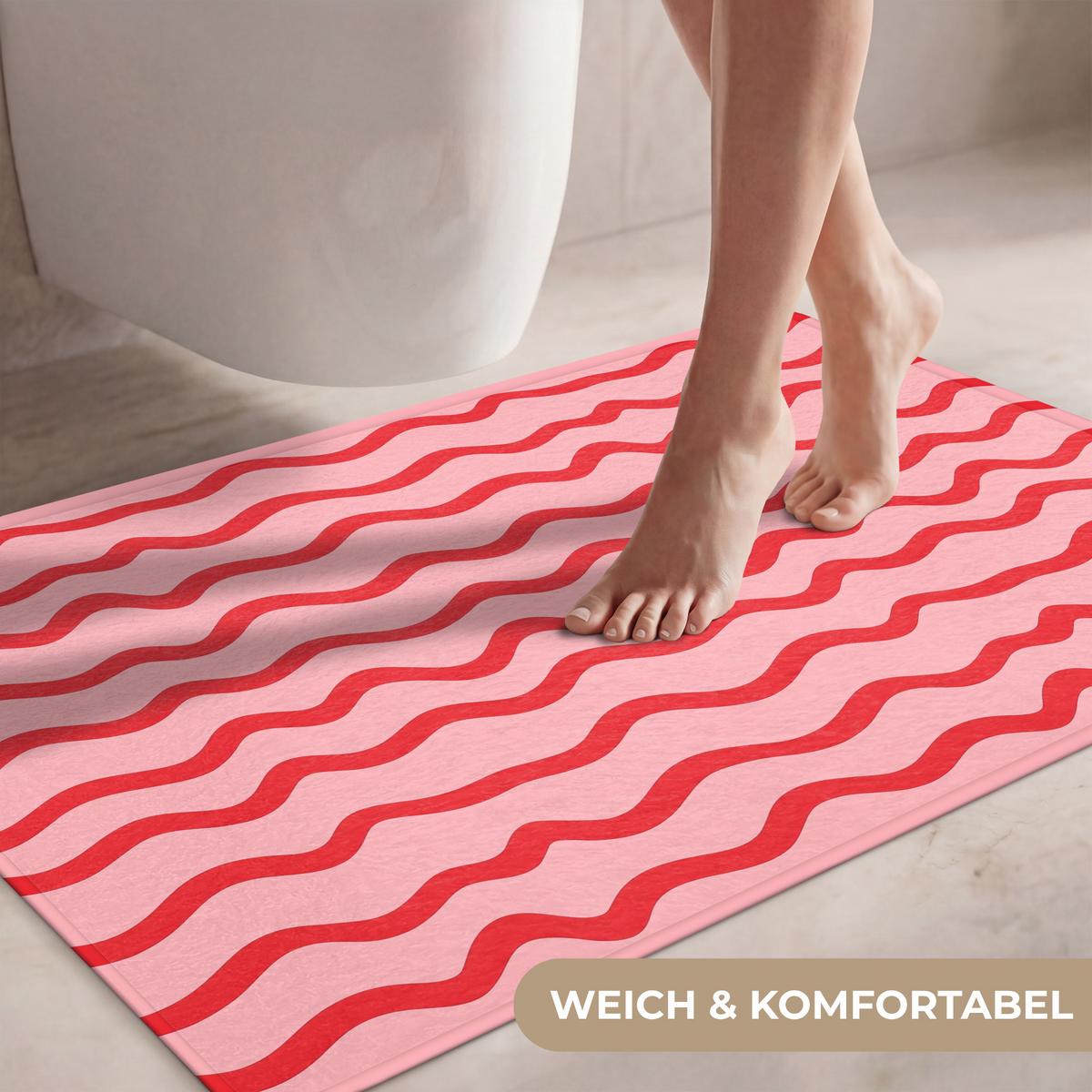 WC-VORLEGER Verspielt - Muster - Rot Toilettenteppich 90x60 cm - Rosa, Textil (90/1cm) - OnlyWow