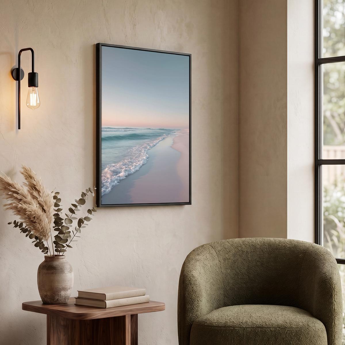 LEINWAND Bilder mit Rahmen - Küstenlinie - Pastell - Wasser - 50x70 - Pastellblau, Textil (50/70cm) - MuchoWow