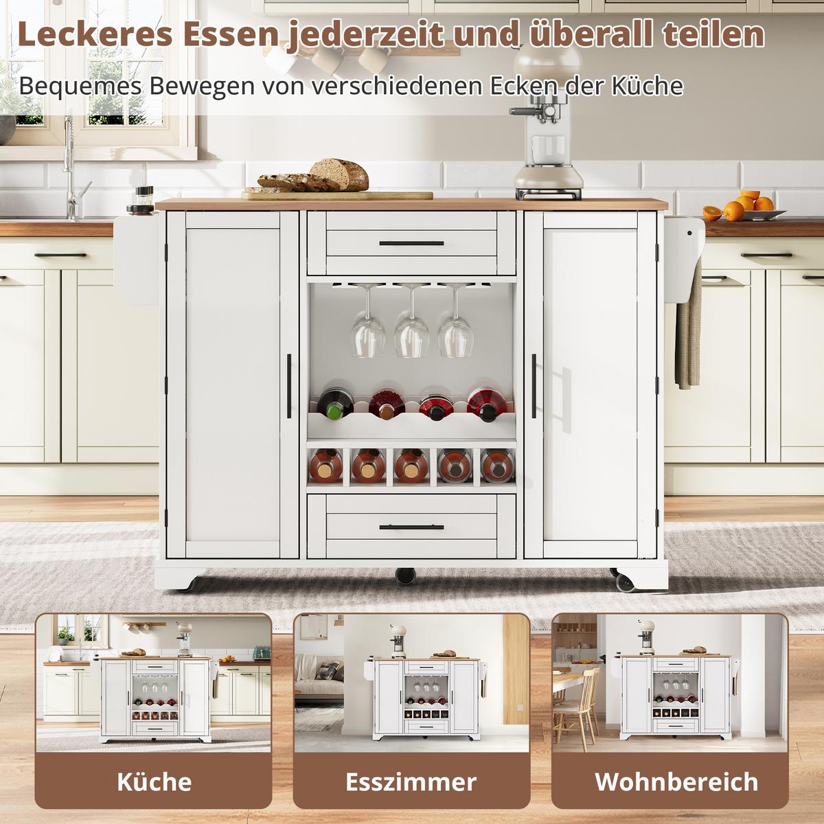 KÜCHENINSEL Mobile & Servierwagen in Weiß/Natur - Weiß, Holzwerkstoff (138/92/70cm) - Urban Meuble